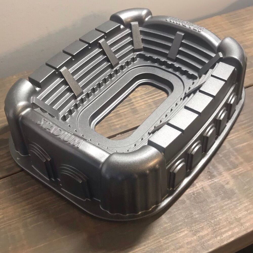 Stadium Shaped Silver Metal Cake Pan Easy to Clean 3 in Height